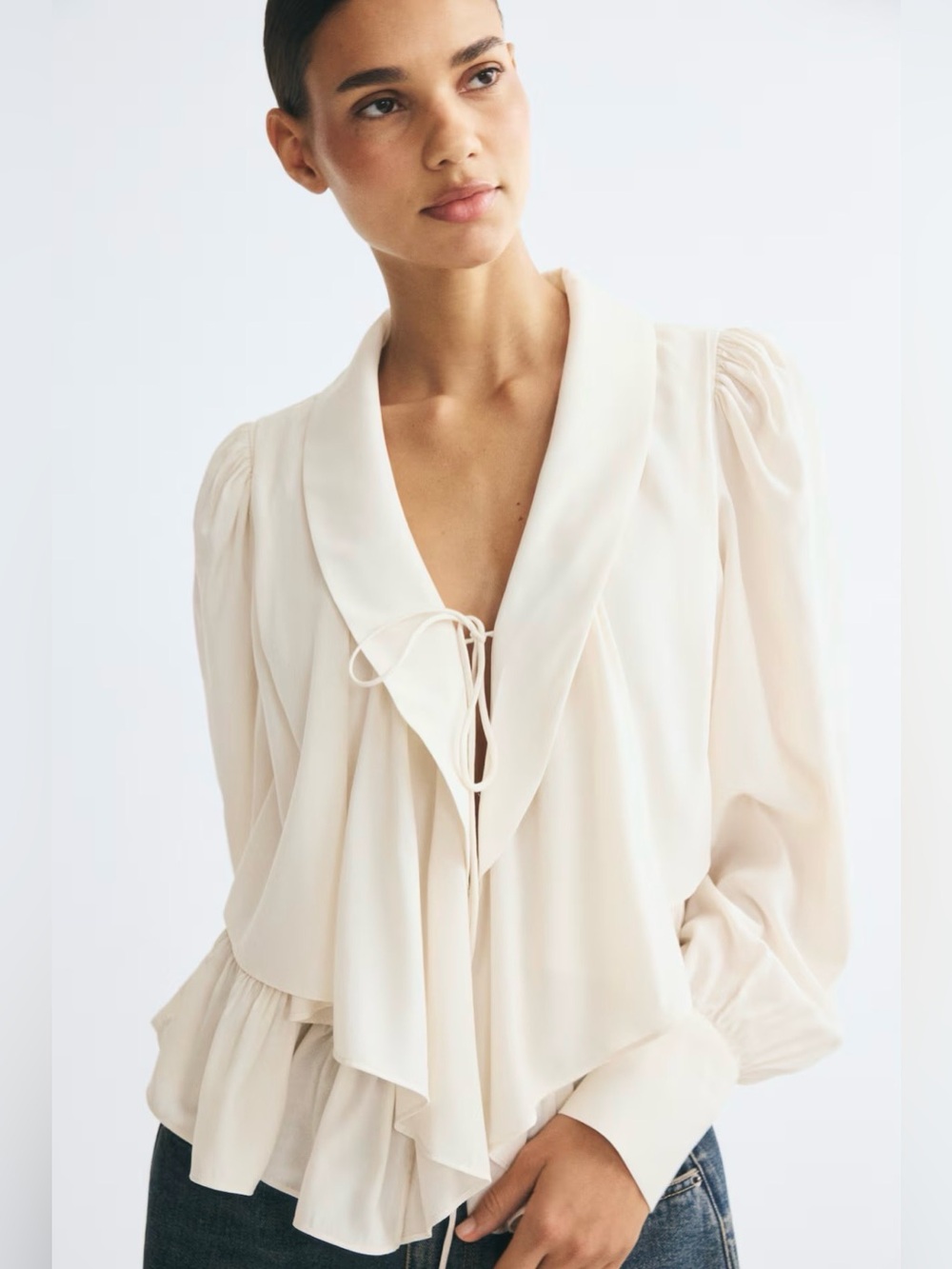 NWT H&M EDITION Peplum Blouse With Shawl Collar (light Beige) Size L 1361227002